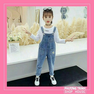 Set bộ yếm jean và áo thun phong cách cho be gái