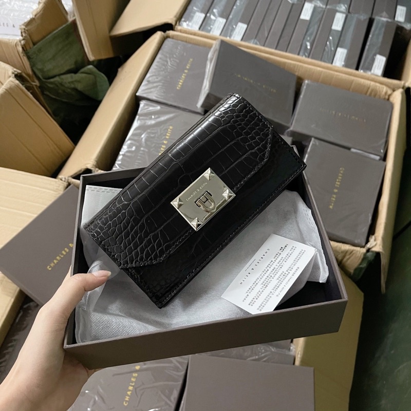 Clutch CK khoá gập da rắn size 19cm fullbox
