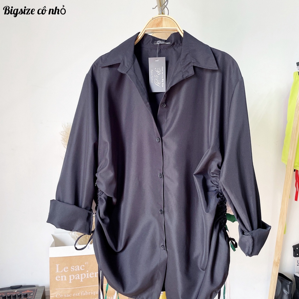 áo sơ mi nữ tay dài phom rộng bigsize rút dây 2 bên dáng dài,áo sơ mi kiểu đủ màu mã at4