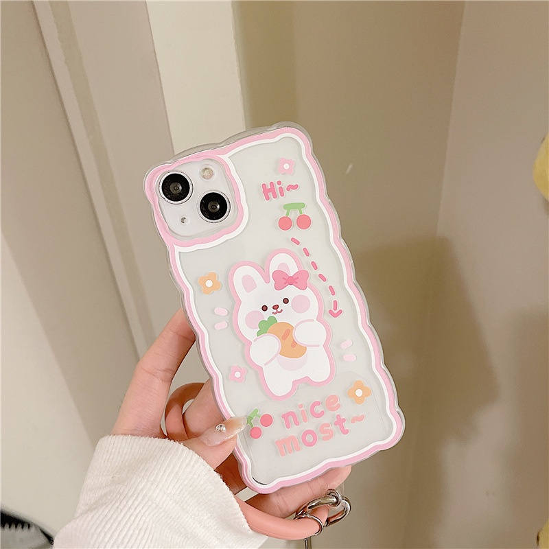Ốp Điện Thoại Silicon Hình Thỏ Hoạt Hình Gắn Dây Đeo Cổ Tay Cho iphone 12 13 11Pro 78 xs xr6 7 8 PLUS PROMAX 14