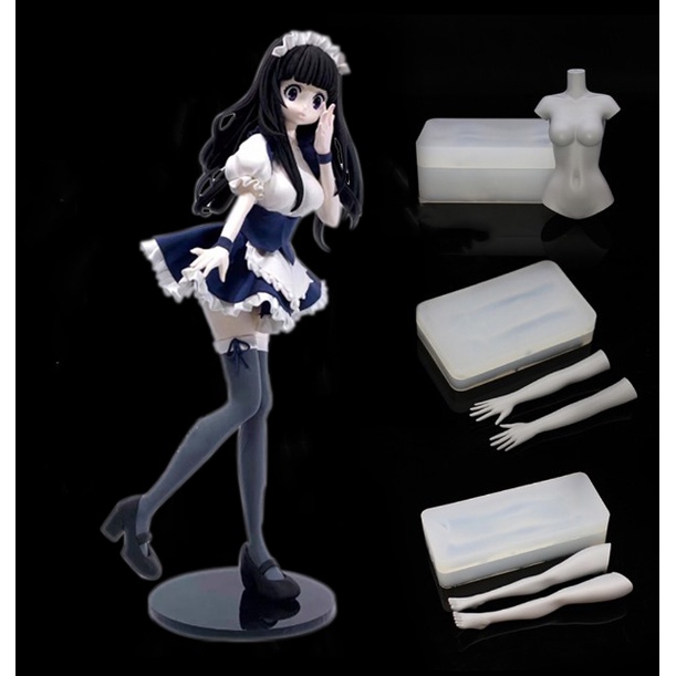 Khuôn silicone tạo hình nữ 13-21cm trong dẻo chống dính dùng làm bánh, fondant, clay chibi, figure