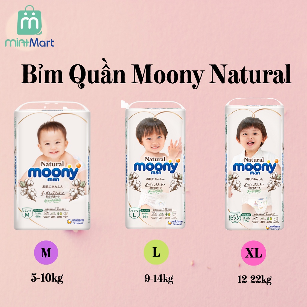 [Chính Hãng] Bỉm MOONY Natural trắng nội địa Nhật dán/quần đủ size NB63/S58/M46/L38/L36/XL32