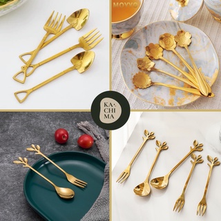 Thìa dĩa inox mạ vàng - thìa cafe, dĩa hoa quả