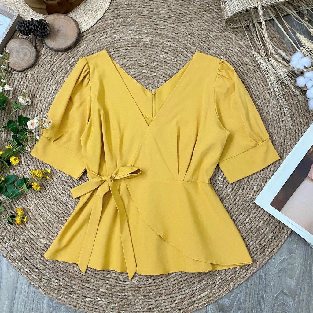 Áo kiểu peplum Bigsize thắt nơ eo cho người béo mập 55-90kg - Mặc đi làm,đi chơi hoặc dạo phố