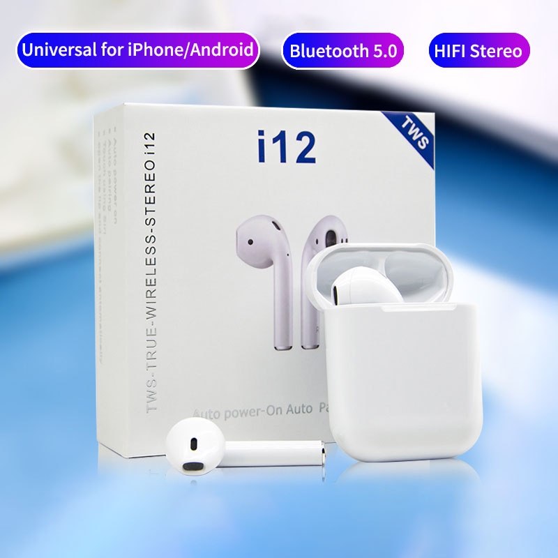 Tai nghe bluetooth 5.0 mini i12 TWS phong cách thể thao thích hợp cho Iphone Android Xiaomi (có bán hộp đựng riêng lẻ)