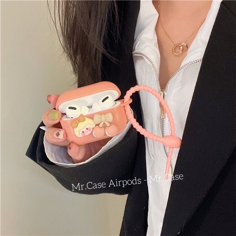 Case Airpods 1/2 /Pro Vỏ Ốp Tai Nghe Hình Màu Hồng Dẻo- Mr.Case AirPods