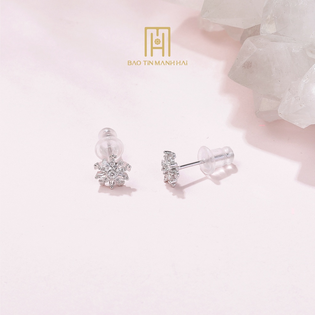 Bông tai Bạc 925 khuyên nụ hình hoa gắn đá cao cấp phong cách Hàn Quốc BTB20 Bảo Tín Mạnh Hải