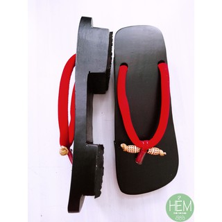 Guốc gỗ Nhật/Geta quai nhung đỏ 2 phân, 4 phân