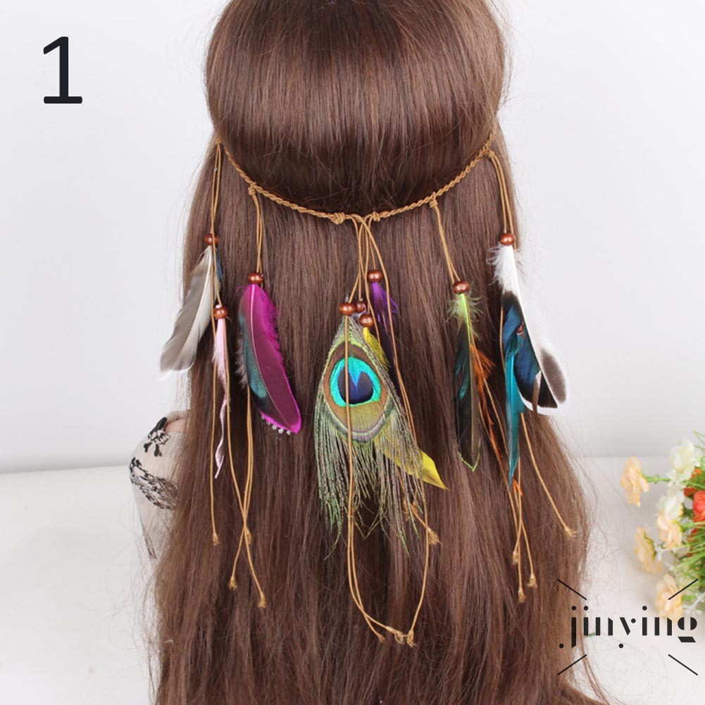 GETNOIVAS Băng đô đính lông vũ phong cách Boho