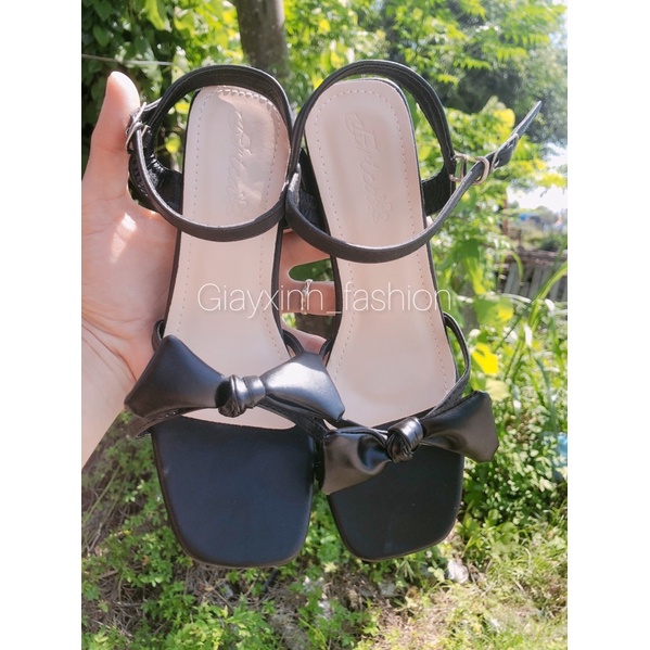 Giày nữ cao gót quai mánh thắt nơ siêu cute, Dép cao gót vuông 5 phân Mã T101