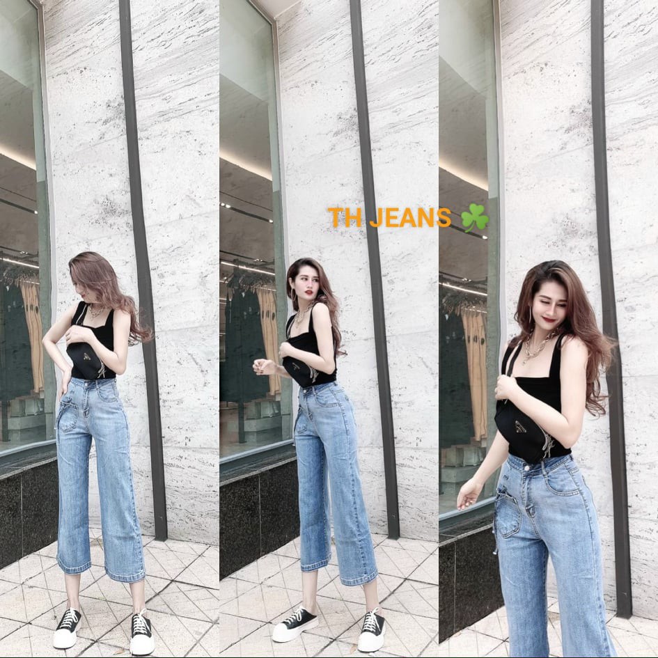 [Giá xưởng] Quần jeans nữ lỡ ống rộng, lưng cao, chất jeans mềm, hàng cao cấp. Mã 3055