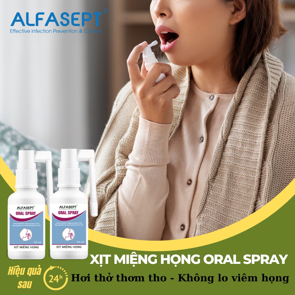 Xịt họng Alfasept Oral Spray 30ml - Giảm ho, giảm đau rát họng, viêm họng họng, viêm răng lợi