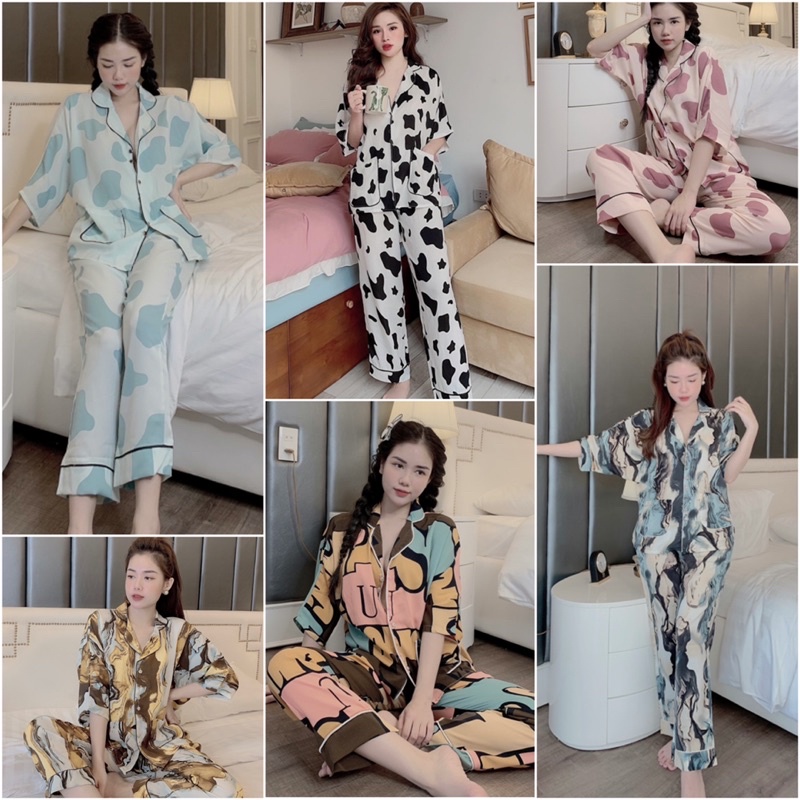 Bộ Lụa Pizama Cánh Dơi Tay Lỡ-Quần Dài Vải Cao Cấp [Mẫu Mới] ☘️ Đồ Ngủ Nữ | BigBuy360 - bigbuy360.vn