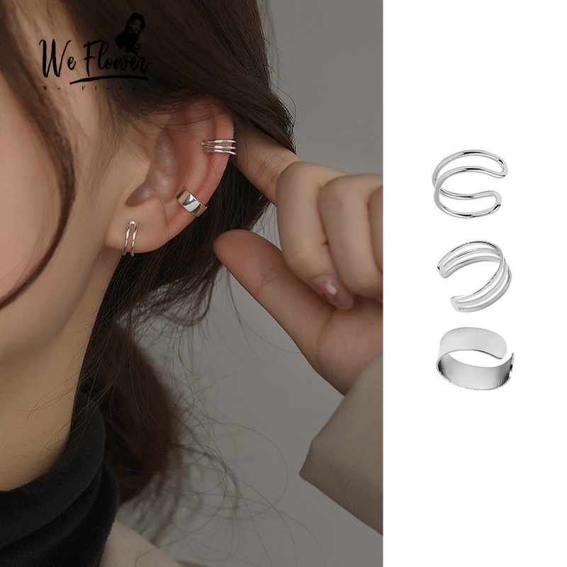 Set 3 khuyên tai WE FLOWER dạng kẹp mạ bạc S925 phong cách punk thời trang đơn giản