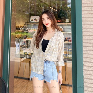 ÁO SƠ MI CARO OVERSIZE BASIC ZAREEN SOM38 NÂU