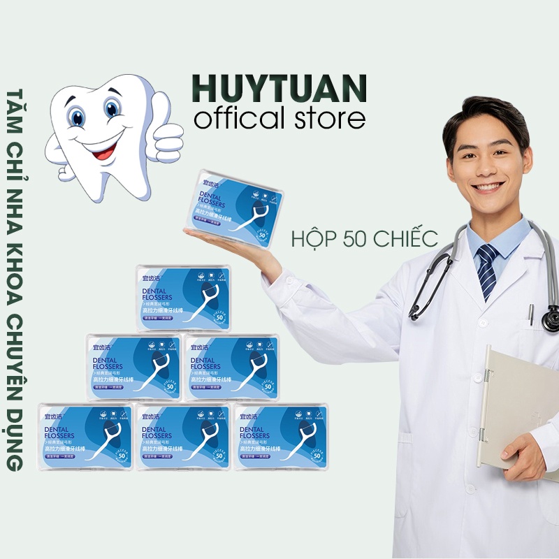 Tăm chỉ nha khoa tiệt trùng hộp 50 cây - Tăm nha khoa vệ sinh kẽ răng chân nướu chuyên dụng