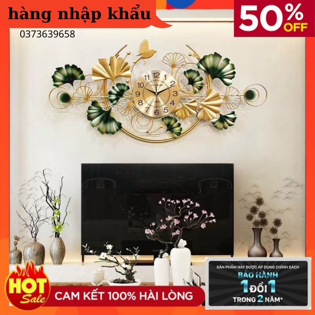 Đồng Hồ Treo Tường Trang Trí -Decor Tường Mã 2026-Họa Tiết Lá Sen Vàng-Đổi Mới 24 Tháng -Kt 100*55cm