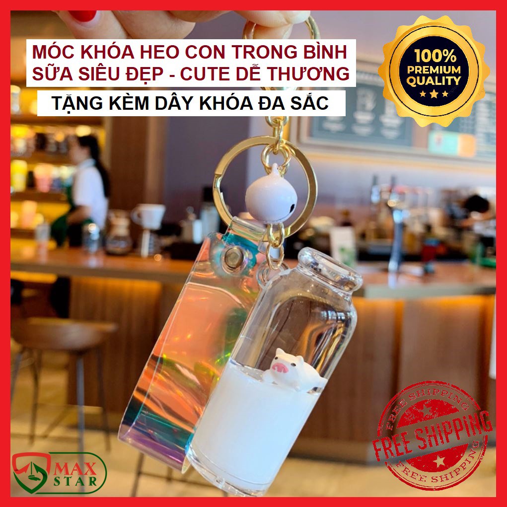 Móc khóa heo con trong bình sữa cute dễ thương treo chìa khóa balo túi xách làm quà tặng ✅