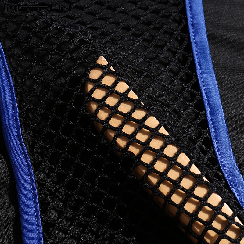 Áo INCERUN tay dài thiết kế rỗng xuyên thấu ôm dáng quyến rũ cho nam