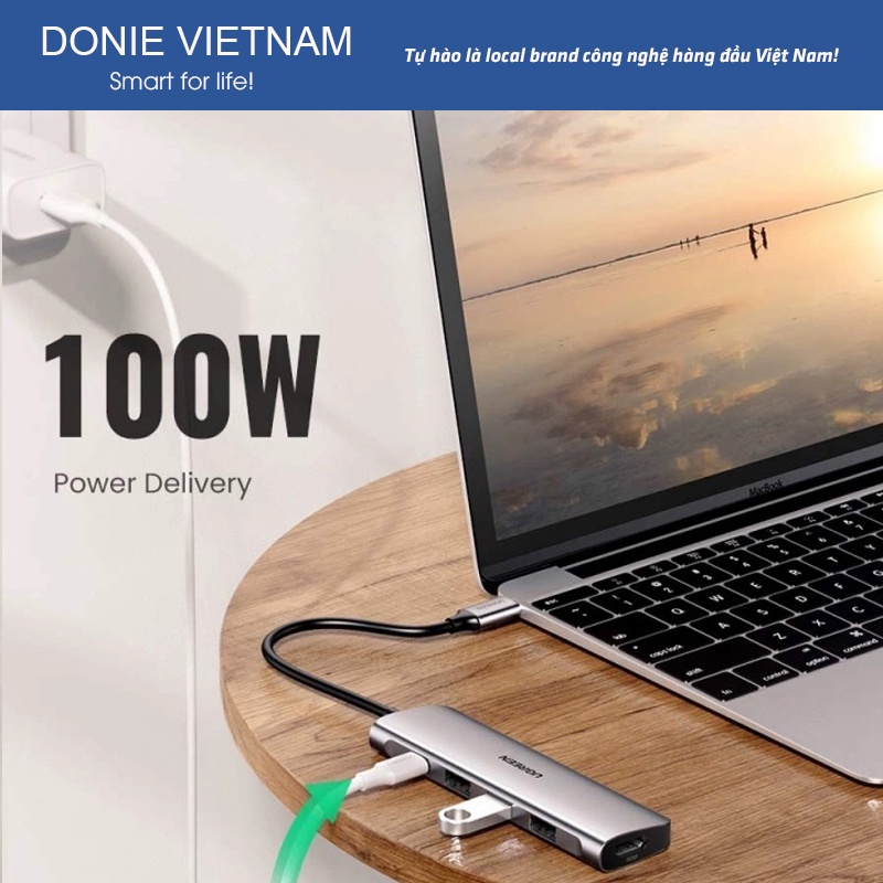 Cáp Chuyển Ugreen 70495 USB-C Sang HDMI 4K 60Hz, 3 USB 3.0, PD 100W Chính Hãng