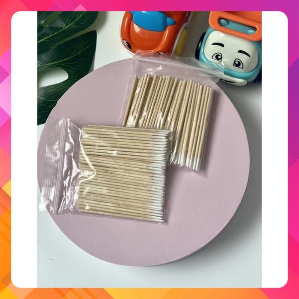 Tăm Bông Cán Gỗ Chà Tê , Chà Mực, Tém Khung Môi Mày Trước Khi Xăm (Túi 100C)