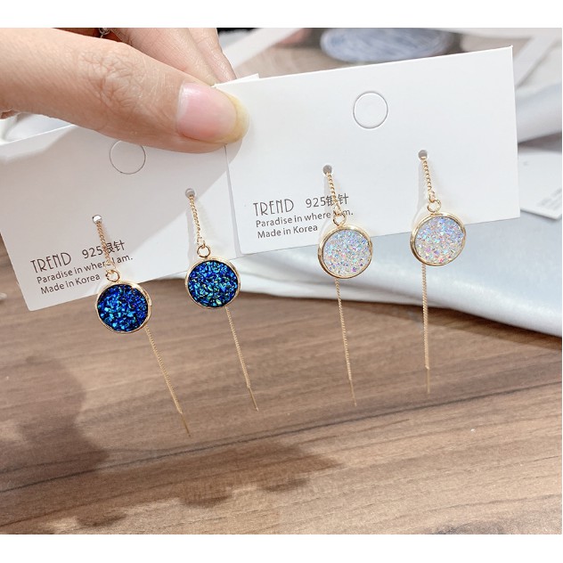 Bông tai Bạc 925 Phong Cách Hàn Quốc - HOA TAI ĐÍNH ĐÁ THẢ DÀI ( Cao Cấp )- ẢNH CHỤP THẬT