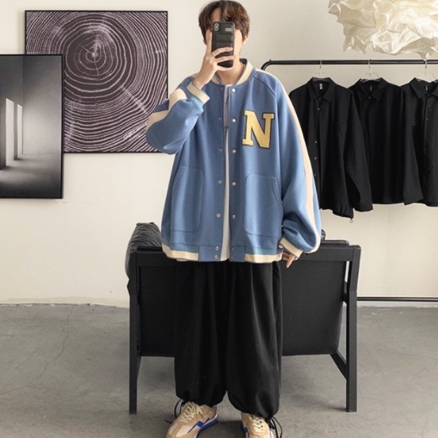 【Vải nỉ đôi nâng cấp】 Thời trang Áo khoác nam nữ phong cách ngoại cỡ Các cặp đôi vải dày dặn】 Áo khoác bomber vải nỉ if thời trang Áo khoác cotton 100% Thêu thùa