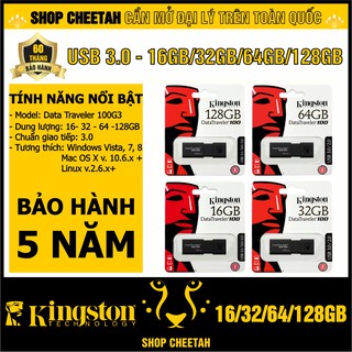 USB 3.0 Kingston DataTraveler 100G3 – Dung lượng 128GB/64GB/32GB/16GB – CHÍNH HÃNG – Bảo hành 5 năm