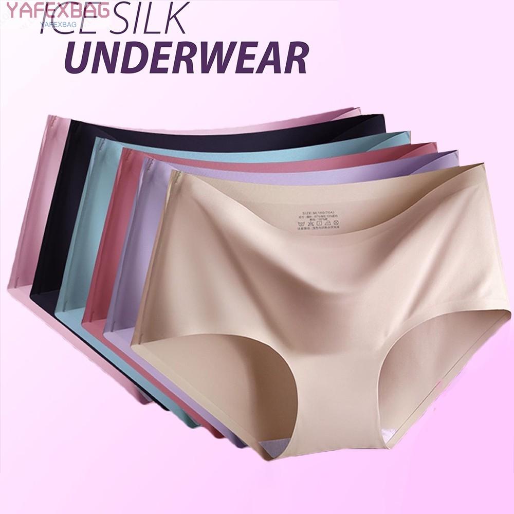 Womens ice Silk Underwear Seamless No trace Mid-waist Briefs with Cotton buttocks