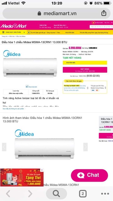 Điều hoà Midea 1 chiều mới 99%