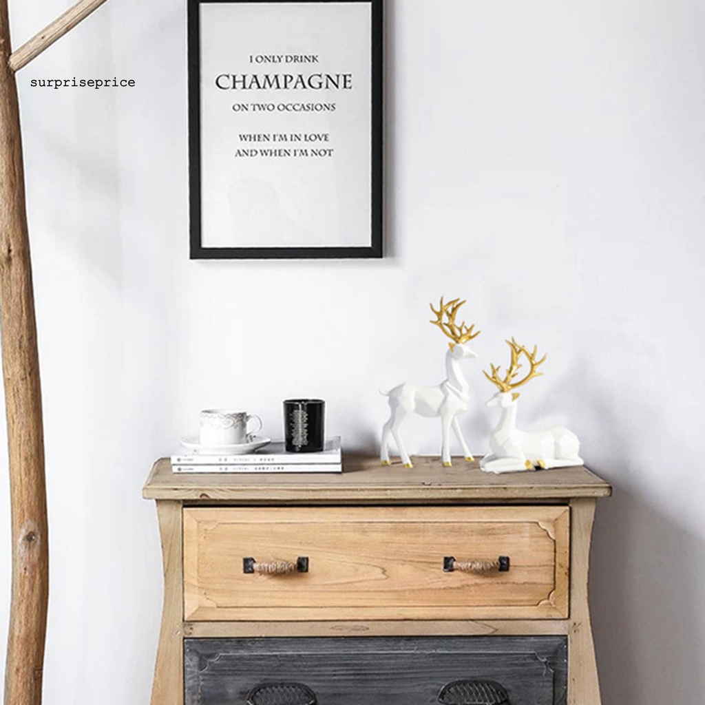 Set 2 Tượng Hươu Xếp Hình Origami Bằng Nhựa Resin Để Bàn Trang Trí