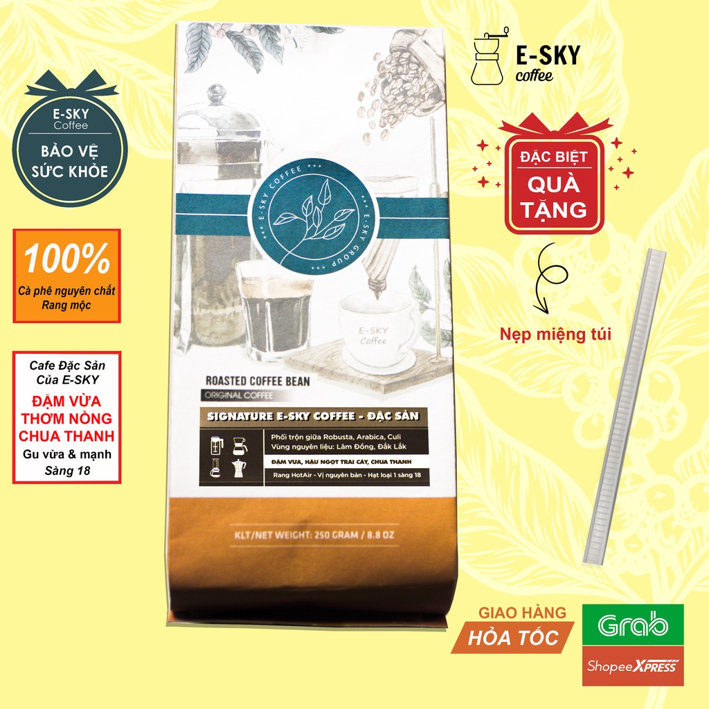 Cà phê Signature đặc sản nguyên chất 100% của E-SKY Coffee đầm vừa pha phin pha máy cold brew 250g | BigBuy360 - bigbuy360.vn