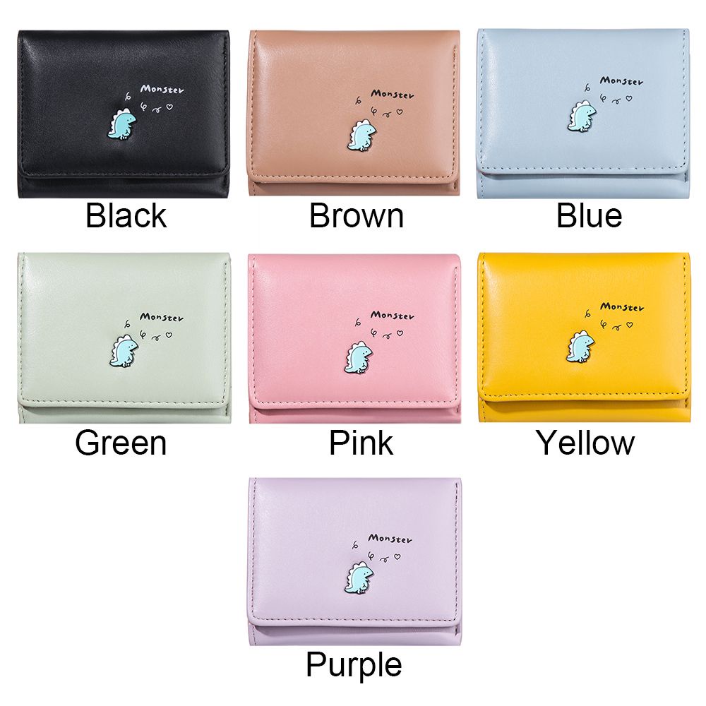 Ví da PU dáng ngắn gấp gọn họa tiết khủng long nhỏ hoạt hình đáng yêu chất lượng cao dành cho nữ