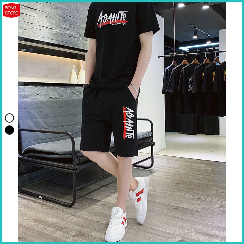 Bộ Hè Nam Thể Thao Chữ Againt  FREESHIP  Bộ thể thao nam Chất Liệu Thun Co Giãn Siêu Phẩm 2021