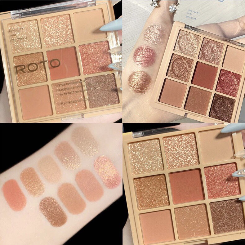 Bảng phấn mắt 9 màu nhũ lì bắt sáng ROTO Eyeshadow xinh xắn tiện lợi hot trend ROTO01