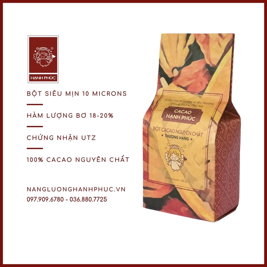 Bột Cacao Hạnh Phúc - Nguyên Chất - Siêu Mịn - Gói 500gr