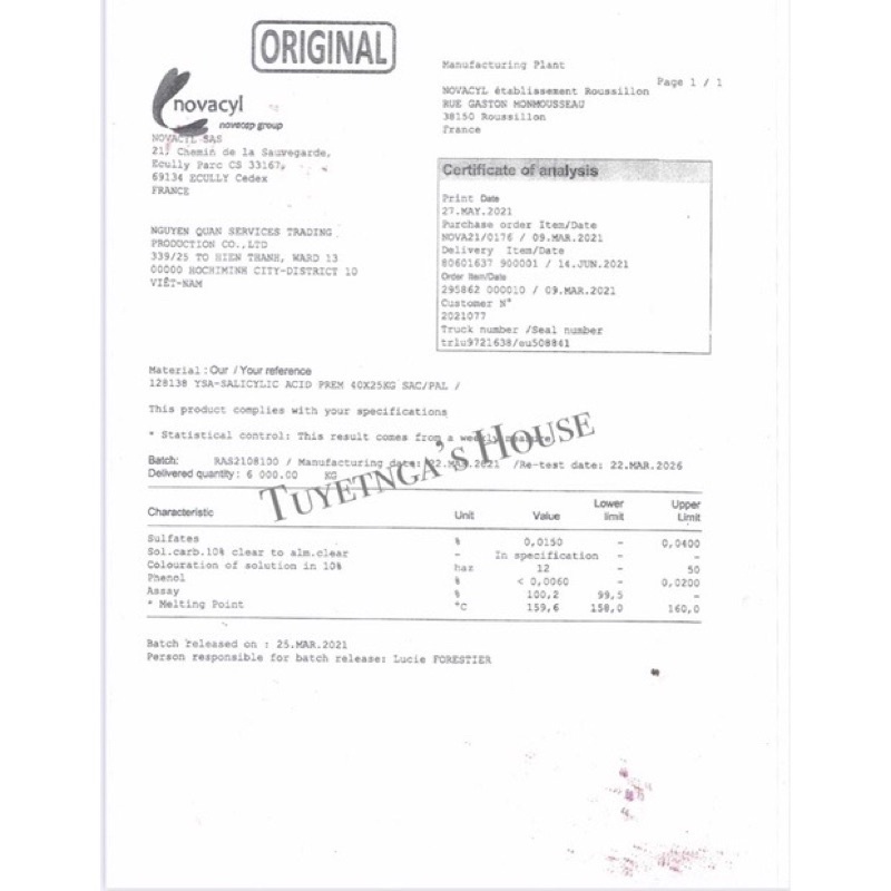 Axit salicylic-Salicylic acid nguyên liệu làm mỹ phẩm.