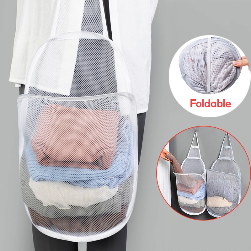 Túi đựng quần áo bẩn gấp gọn được treo tường nhà tắm tiện dụng sáng tạo, đựng quần áo và đồ dùng sinh hoạt treo tường có thể gấp gọn, tặng móc dính trong