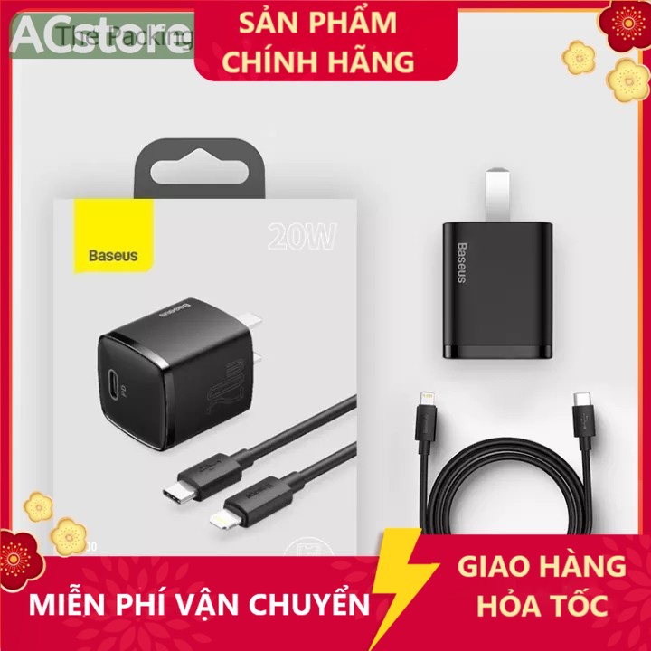 Combo - Củ sạc Baseus Cube 20W USB C hỗ trợ sạc nhanh Type C PD cho iP táo Table 12 Pro Max 11 Mini 8 Plus