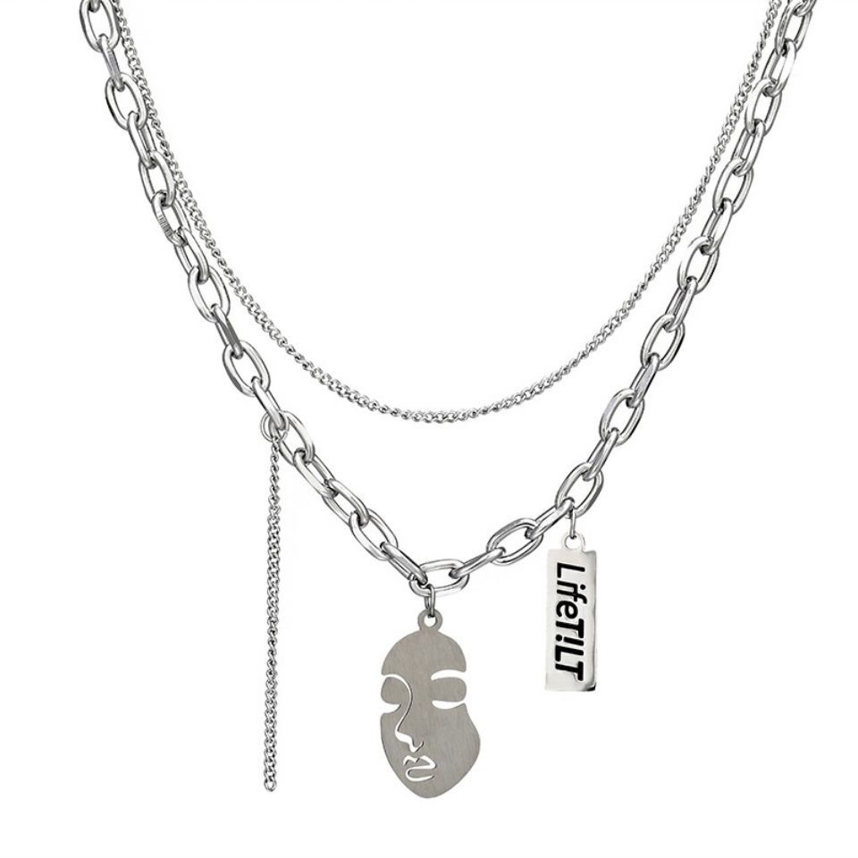 Vòng cổ Hai Lớp Bằng Thép Titan Phong Cách Hip hop Thời Trang Cho Nam Và Nữ