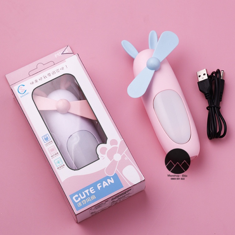 Quạt tích điện mini quạt mini cầm tay du lịch có đèn sáng đáng yêu siêu bền Maxshop Độc