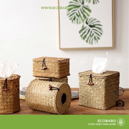 Hộp giấy ăn cỏ bàng thủ công trang trí bàn ăn thân thiện môi trường Ecobabo