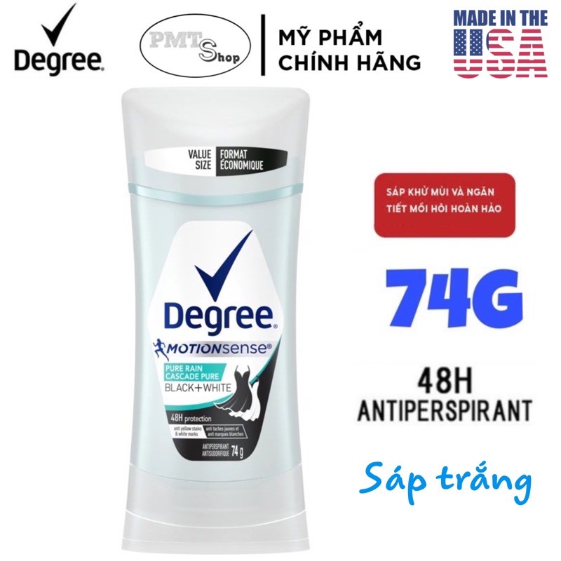 [USA] Lăn sáp khử mùi nữ Degree Motionsense Black & White pure rain 74g chống ố áo - Mỹ