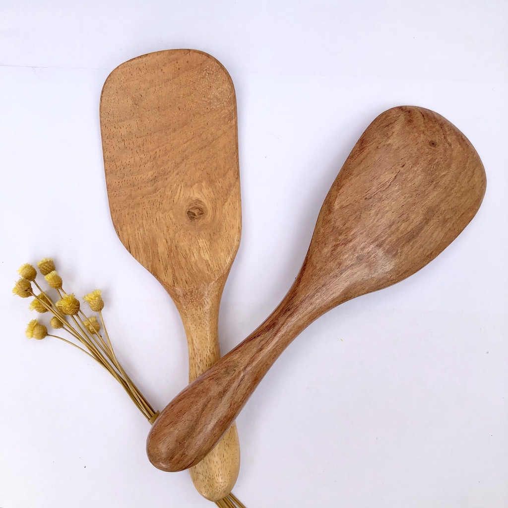 Muôi xới cơm cán tròn bằng gỗ tự nhiên - chiu nhiệt độ cao - HAHANCO