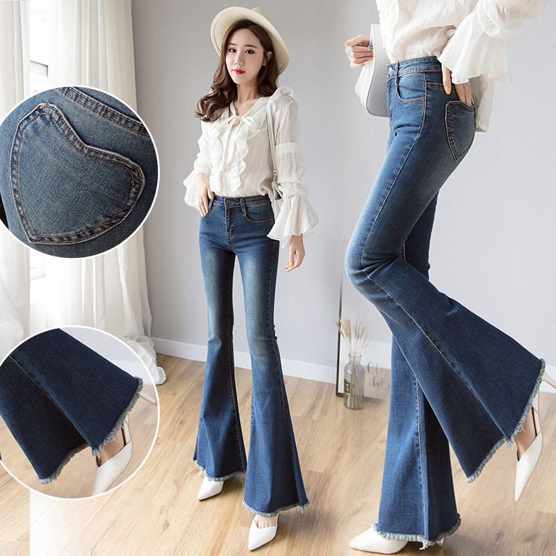 Quần jean ống loe túi tim có ẢNH THẬT