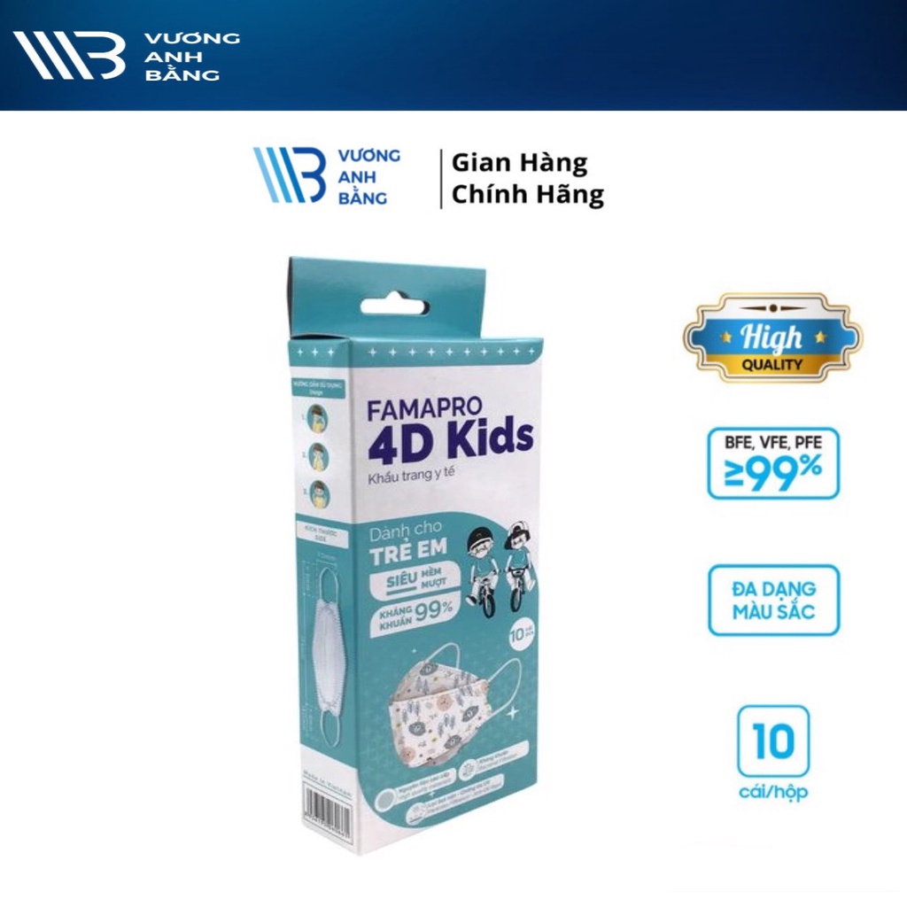 Khẩu trang 4D kid Famapro hộp 10 cái hình siêu dễ thương