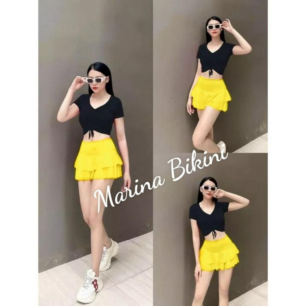 Bikini 2 mảnh đồ bơi đi biển áo tắm dây rút ngực váy xòe The Queen 021