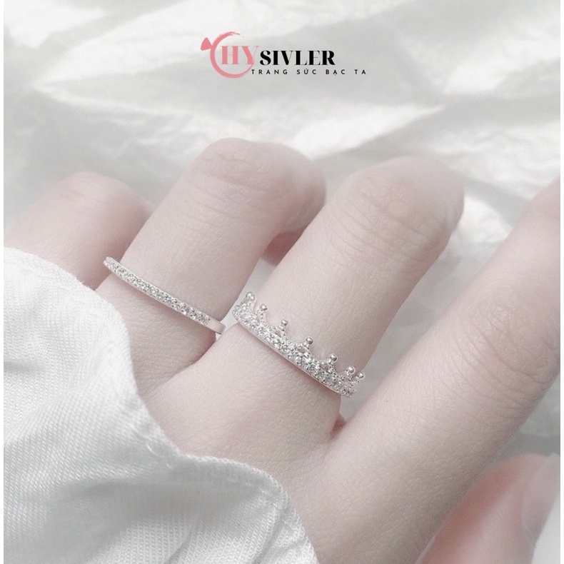 Nhẫn bạc ta vương miện chóp đính hàng đá nữ tính nhẹ nhàng nhẫn nữ bạc thật giá rẻ CHY SILVER