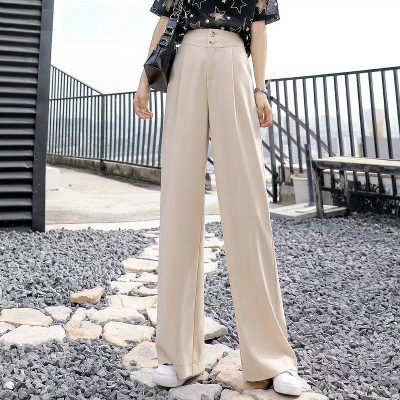 Quần Culottes Ống Rộng Lưng Cao 2 Khuy, Quần Ống Suông Cạp Cao 2 Cúc Dài 100cm Phong Cách Trẻ Trung