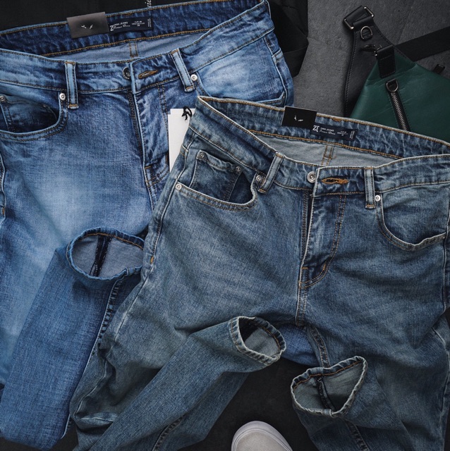 Quần jean ống ôm màu xanh chất bò đẹp cao cấp | BigBuy360 - bigbuy360.vn